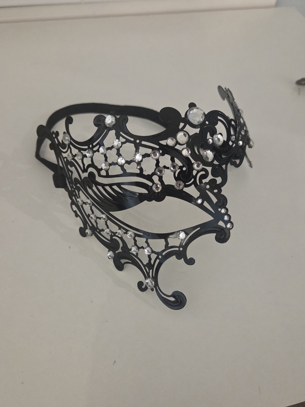 Black Venetian Half Masquerade Mask with Crystals